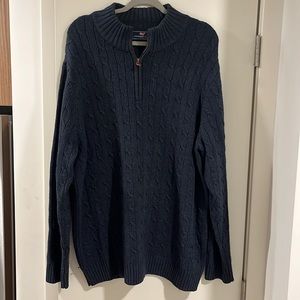 Blue vineyard vines quarter zip cable knit sweater with zipper XXL